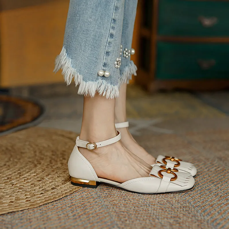 Drew Handmade Ankle Strap Flats with Tassel